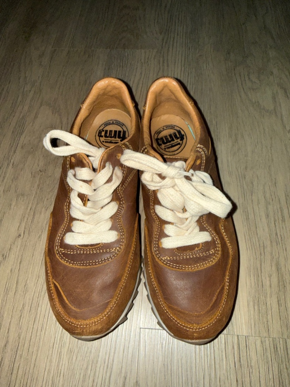 CWY by Coolest Brown Leather Retro Sneakers Women’s Size 7 Chunky Laces
